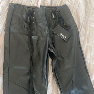 Hera collection faux leather pants with tie up ankles abs waist ! NWT